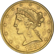 1887 $5 Half Eagle Liberty Head S NGC AU55