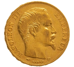 1858 French 20 Francs Gold Coin Napoleon III Bare Head A
