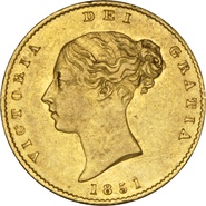 1851 Gold Half Sovereign Queen Victoria Young Head Shield Back NGC AU558