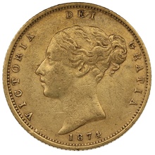 1874 Gold Half Sovereign Queen Victoria Young Head Shield Back