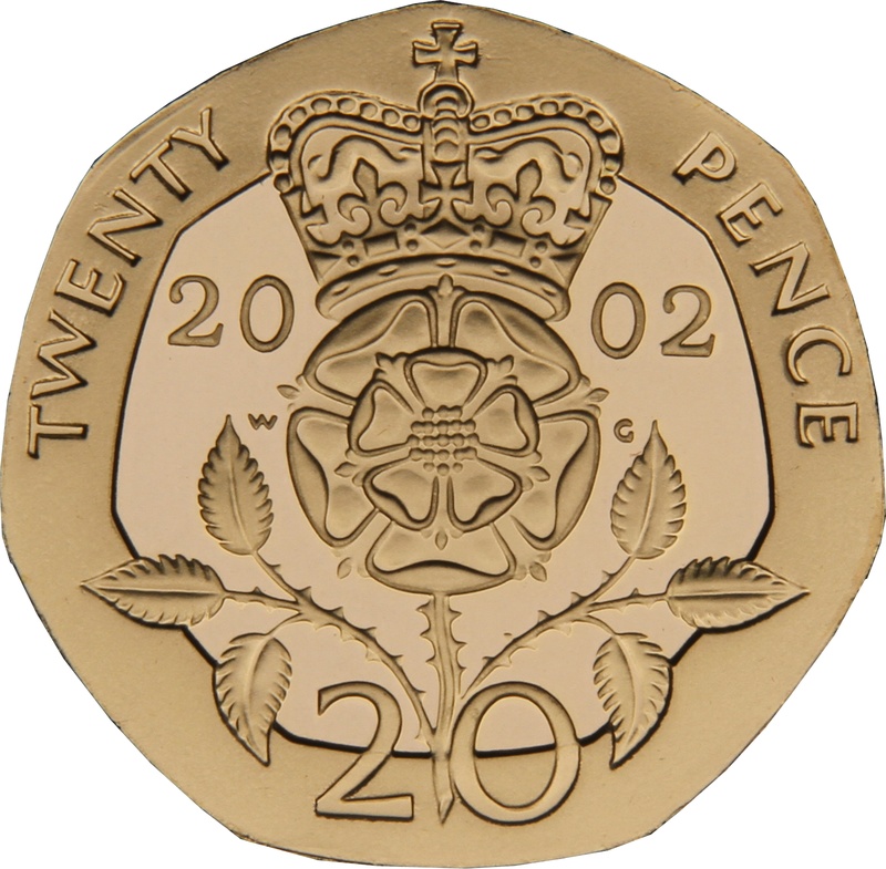 2002 Proof Gold 20p Coin Crowned Tudor Rose