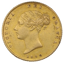 1852 Gold Half Sovereign Queen Victoria Young Head Shield Back