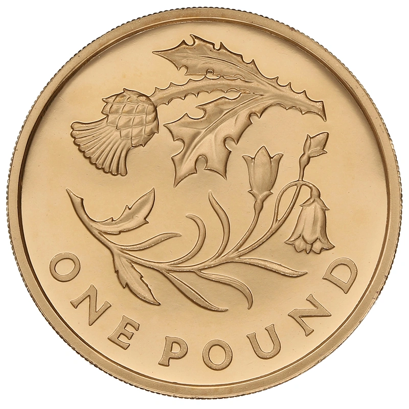 2014 Proof Gold £1 Pound Coin Scotland Floral