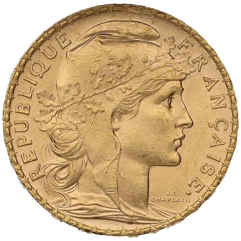 1903 French 20 Francs Gold Coin Marianne Rooster