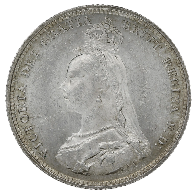 1888 Silver Shilling Coin Queen Victoria
