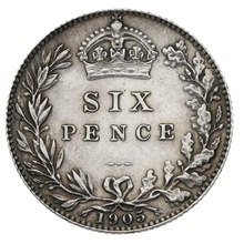 1905 Silver Sixpence Coin Edward VII 