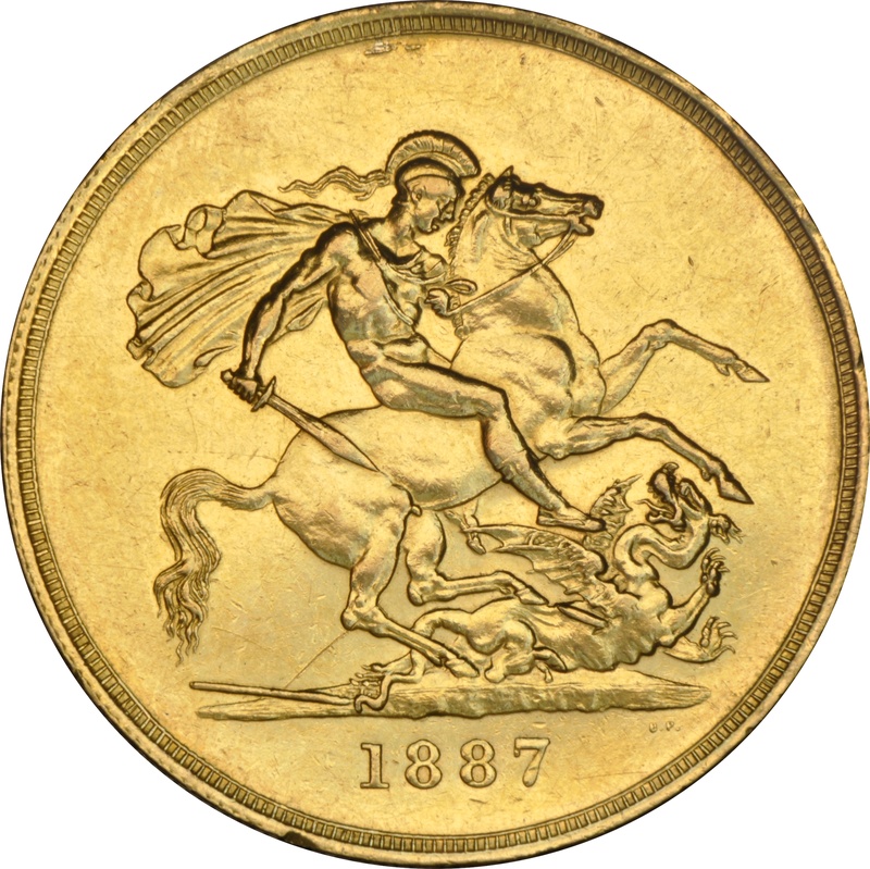 1887 Gold £5 Coin Queen Victoria Jubilee NGC AU53