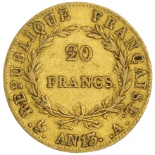 French 20 Francs Gold Coin Napoleon I Bare Head A AN13