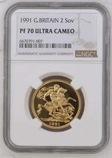 1991 Proof £2 Coin Gold Double Sovereign NGC PF70