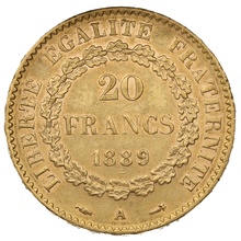 1889 French 20 Francs Gold Coin Guardian Angel A