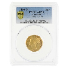 1880 Gold Sovereign Coin Queen Victoria Young Head Melbourne