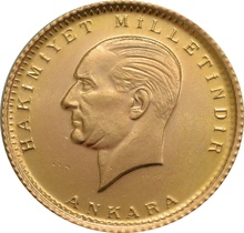 Turkish 50 Piastres Kurush Gold Coin Kemal Ataturk