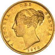 1873 Gold Half Sovereign Queen Victoria Young Head Shield Back NGC AU53