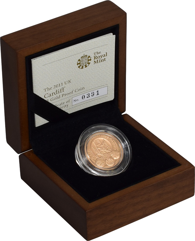 2011 Proof Gold £1 Pound Coin Cardiff Boxed