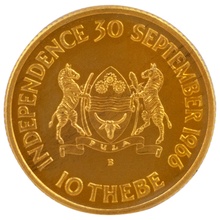 1966 Botswana 10 Thebe Gold Coin