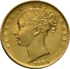 1884 Gold Sovereign Coin Queen Victoria Young Head Shield Back Melbourne NGC AU55