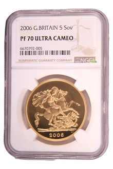 2006 Proof Gold £5 Coin Quintuple Sovereign NGC PF70