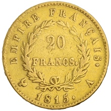1815 French 20 Francs Gold Coin Napoleon I Laureate Head A