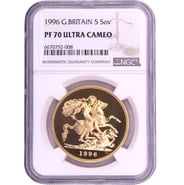 1996 Proof Gold £5 Coin Quintuple Sovereign NGC PF70