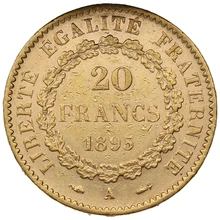 1895 French 20 Francs Gold Coin Guardian Angel A