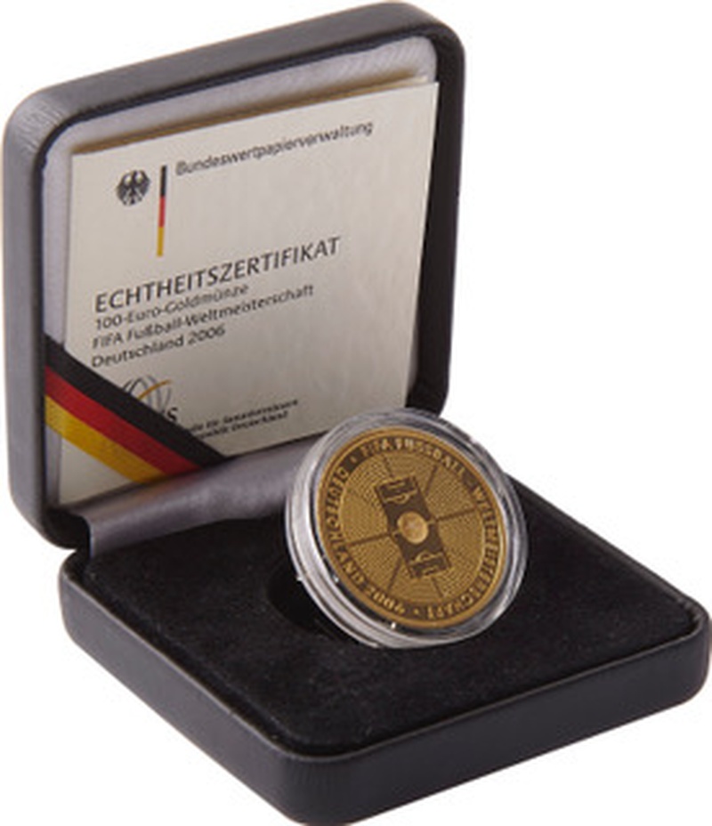 Proof German 100 Euro Gold Coin 2006 FIFE-Fußball-Weltmeisterschaft Boxed