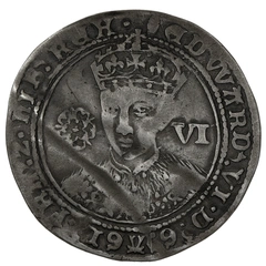 1551-1553 Silver Sixpence Coin Edward VI Tun