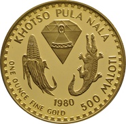 1980 Lesotho 1oz 500 Maloti 110th Anniversary Moshoeshoe I