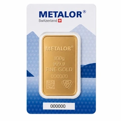 100g Gold Bar Metalor Minted