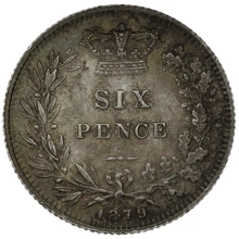 1879 Silver Sixpence Coin Queen Victoria