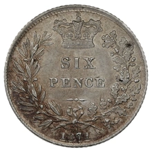 1871 Silver Sixpence Coin Queen Victoria Milled Die 31