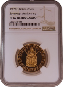 1989 Proof £2 Coin Gold Double Sovereign NGC PF67
