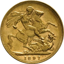 1897 Gold Sovereign Coin Queen Victoria Old Head Melbourne PCGS AU58