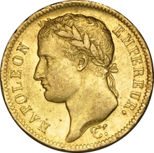 French 40 Francs Gold Coin Napoleon I Emperor Laureate Head 1807-1813