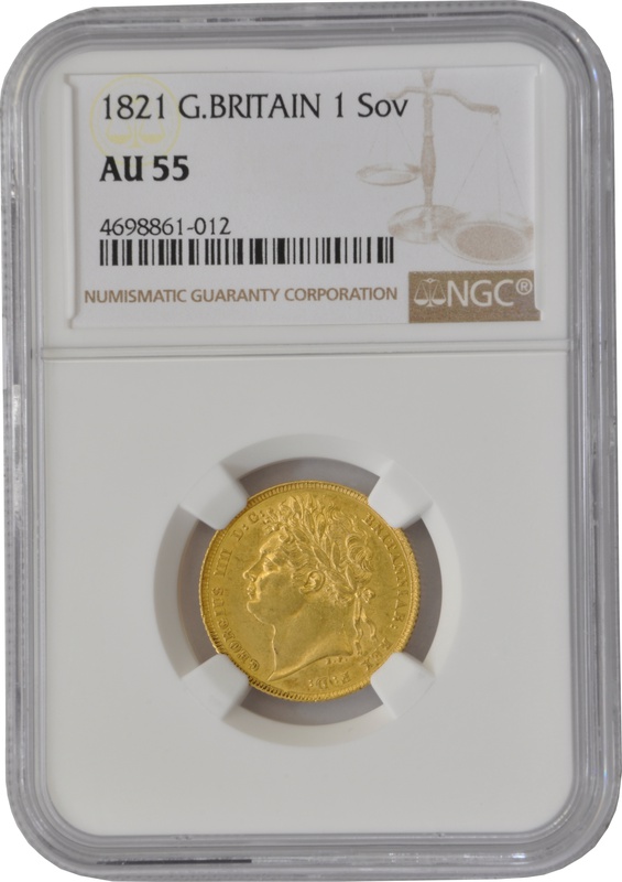 1821 Gold Sovereign - George IV Laureate Head NGC AU55
