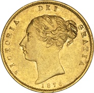 1876 Gold Half Sovereign Queen Victoria Young Head Shield Back NGC AU53