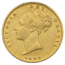 1842 Gold Half Sovereign Queen Victoria Young Head Shield Back
