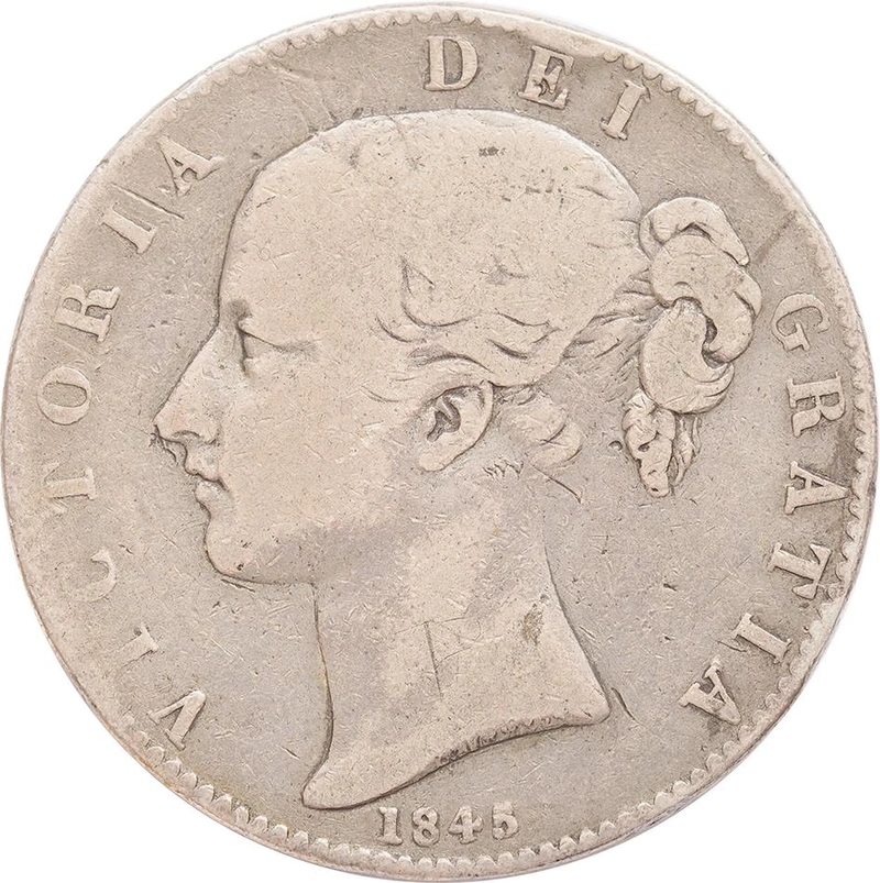 1845 Silver Crown Coin Victoria Young Head