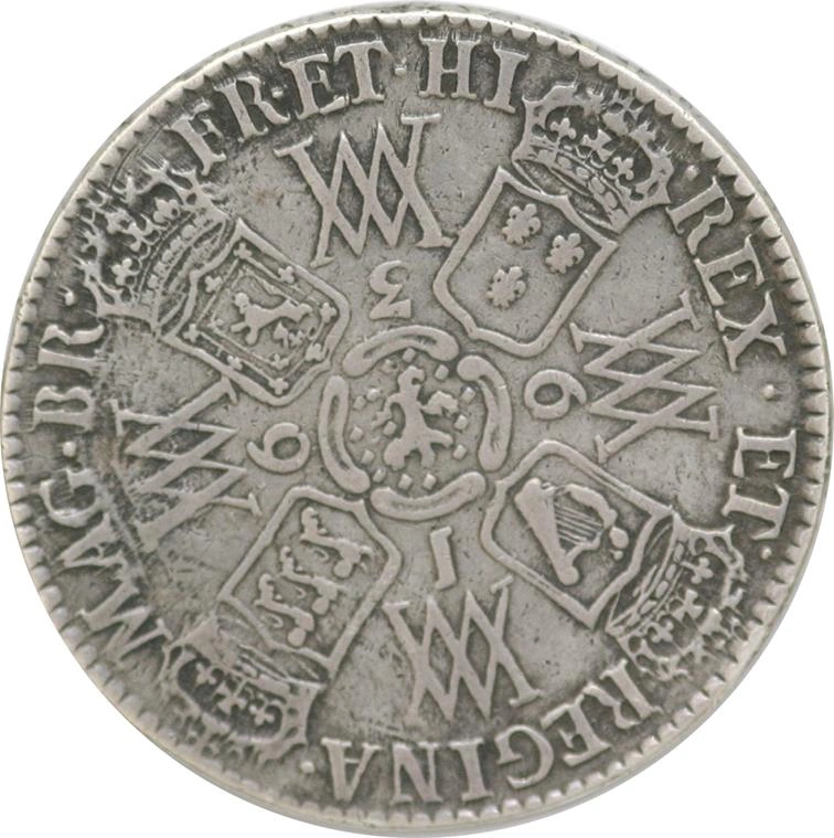 1692 Silver Half Crown Coin William & Mary Good Fine