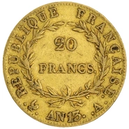 French 20 Francs Gold Coin Napoleon I Bare Head A AN13