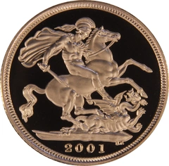 2001 Proof Gold Sovereign Coin Elizabeth II Fourth Head