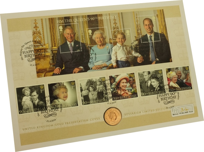 2016 Gold Sovereign First Day Cover Queen's 90th Birthday