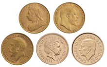5 x Gold Sovereign Portrait Set Gift Boxed