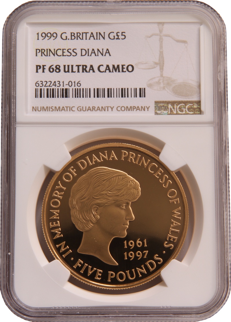 1999 Proof Gold Crown £5 Coin Diana Princess of Wales Memorial NGC PF68
