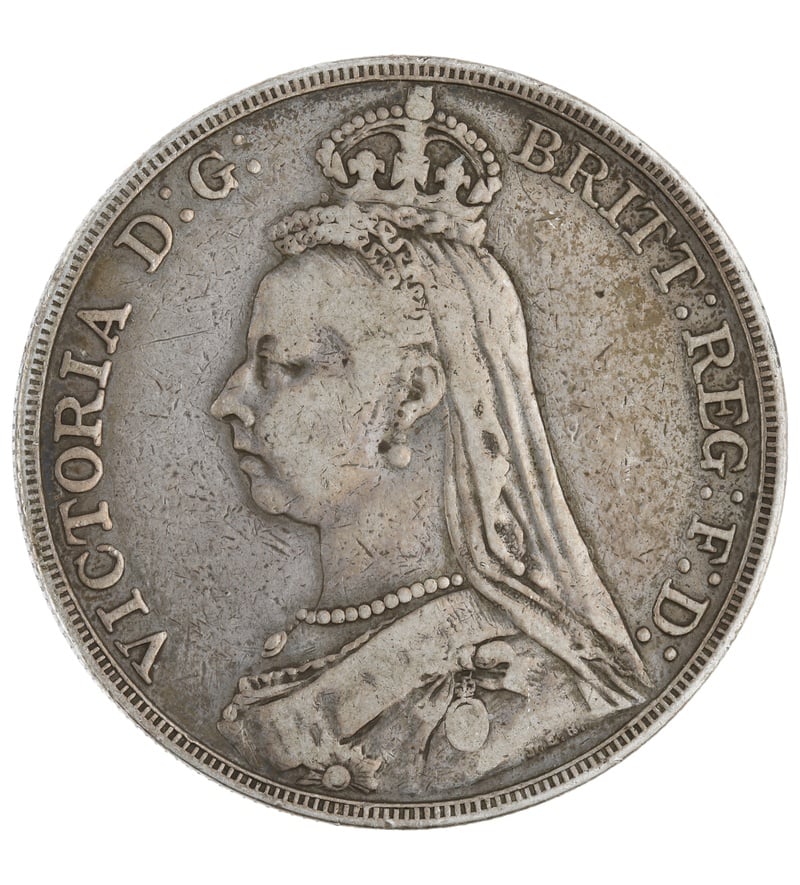 1888 Silver Crown Coin Queen Victoria Jubilee Head Fine