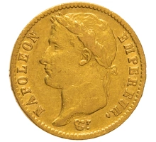 1814 French 20 Francs Gold Coin Napoleon I Laureate Head A