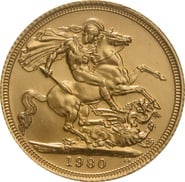 1980 Gold Sovereign Coin Elizabeth II Decimal Portrait