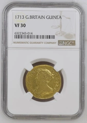 1713 Gold Guinea Coin Queen Anne NGC VF30
