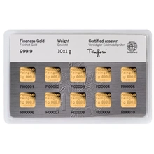 10 x 1g Gold Bar Heraeus MultiCard