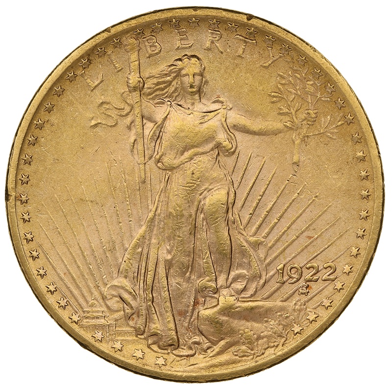 1922 $20 Gold Coin Double Eagle St Gaudens Head Philadelphia