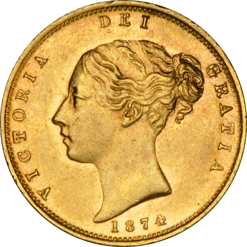 1874 Gold Half Sovereign Queen Victoria Young Head Shield Back NGC AU58